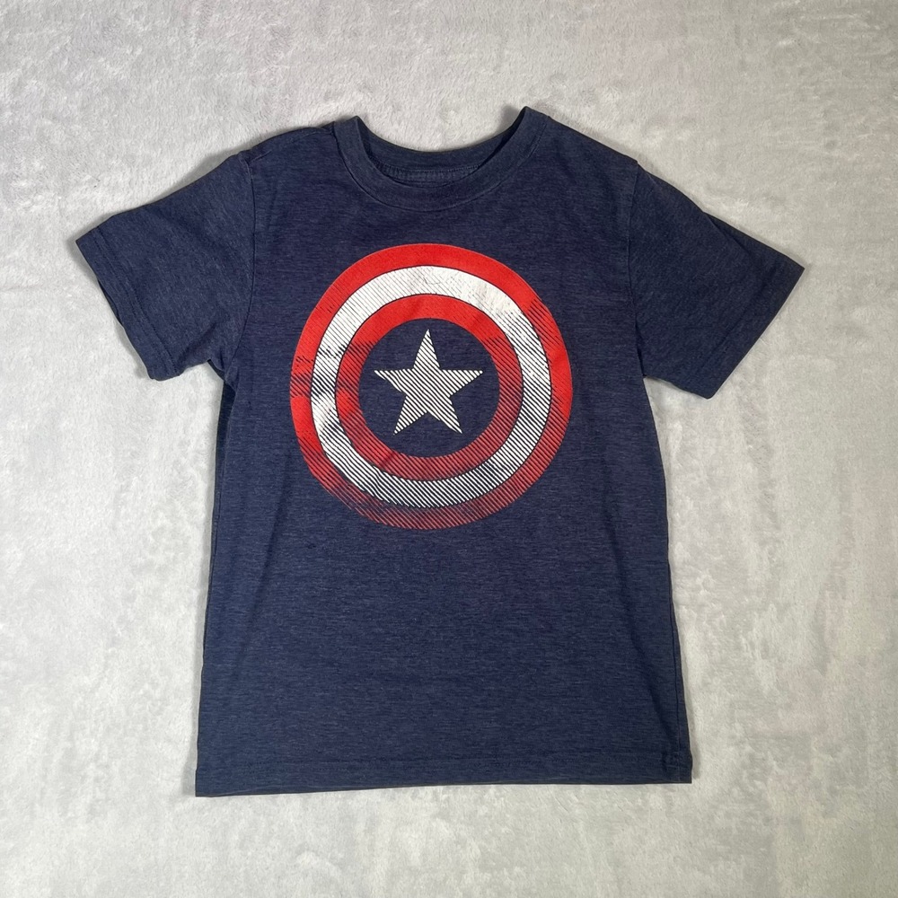 Marvel Captain America Shield T-Shirt Kids Small Blue Short Sleeve‎ Graphic Tee